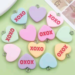 12pcs XOXO Letter Charms Resin 3D Hearts